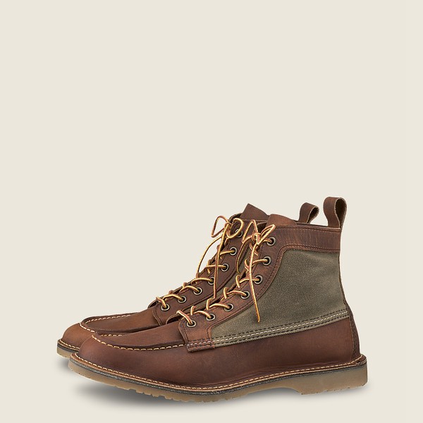 Red Wing Mens Heritage Boots - Weekender Canvas Moc - 6-inchr Rough & Tough Leather - Brown - WRC109